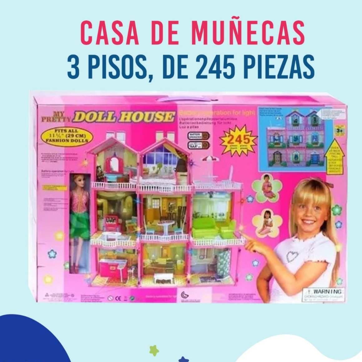 CASA DE MUÑECA 3 PISOS, 245 PIEZAS